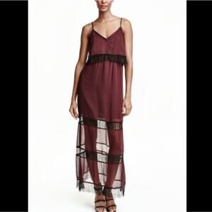 H&M Maroon Chiffon Dress with Black Lace size 4